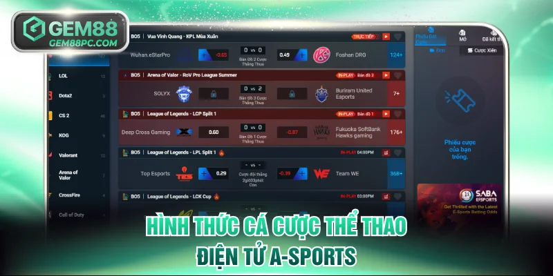 A-Sports | Sảnh Cá Cược Thể Thao GEM88 Đẳng Cấp Top 1 3 Hình thức cá cược thể thao điện tử A-Sports